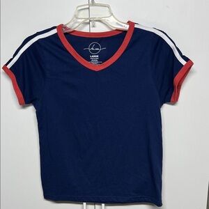 Hi res Red , White and Blue V-Neck Short Sleeve Tee
